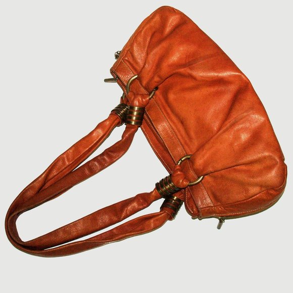 AVORIO - VERA PELLE - Orange Leather Shoulder Satchel - Made in Italy - Picture 8 of 13